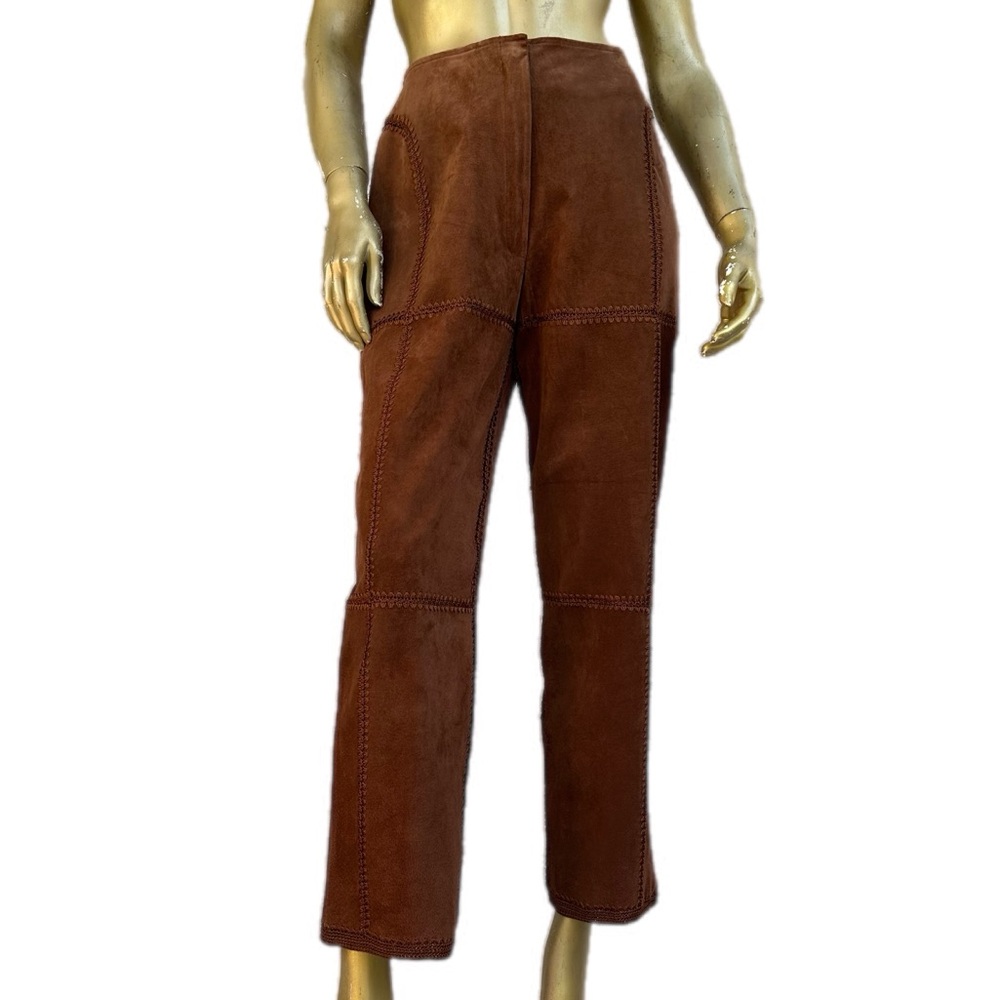 Vintage S. M. H. genuine suede leather & rayon crochet high-waisted pants 10